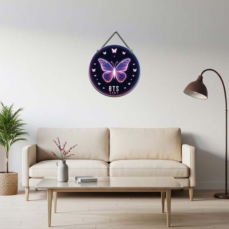 BTS Army Logo Butterfly Wall Hanging K-Pop Themed Room Decor for Bedroom & Kids Room Birthday Gift for BTS Fans Wall Art Decor